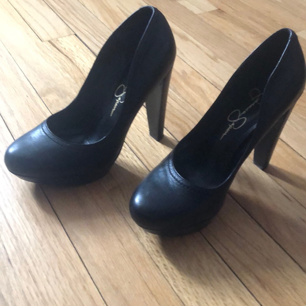 Jessica Simpson black leather high heels